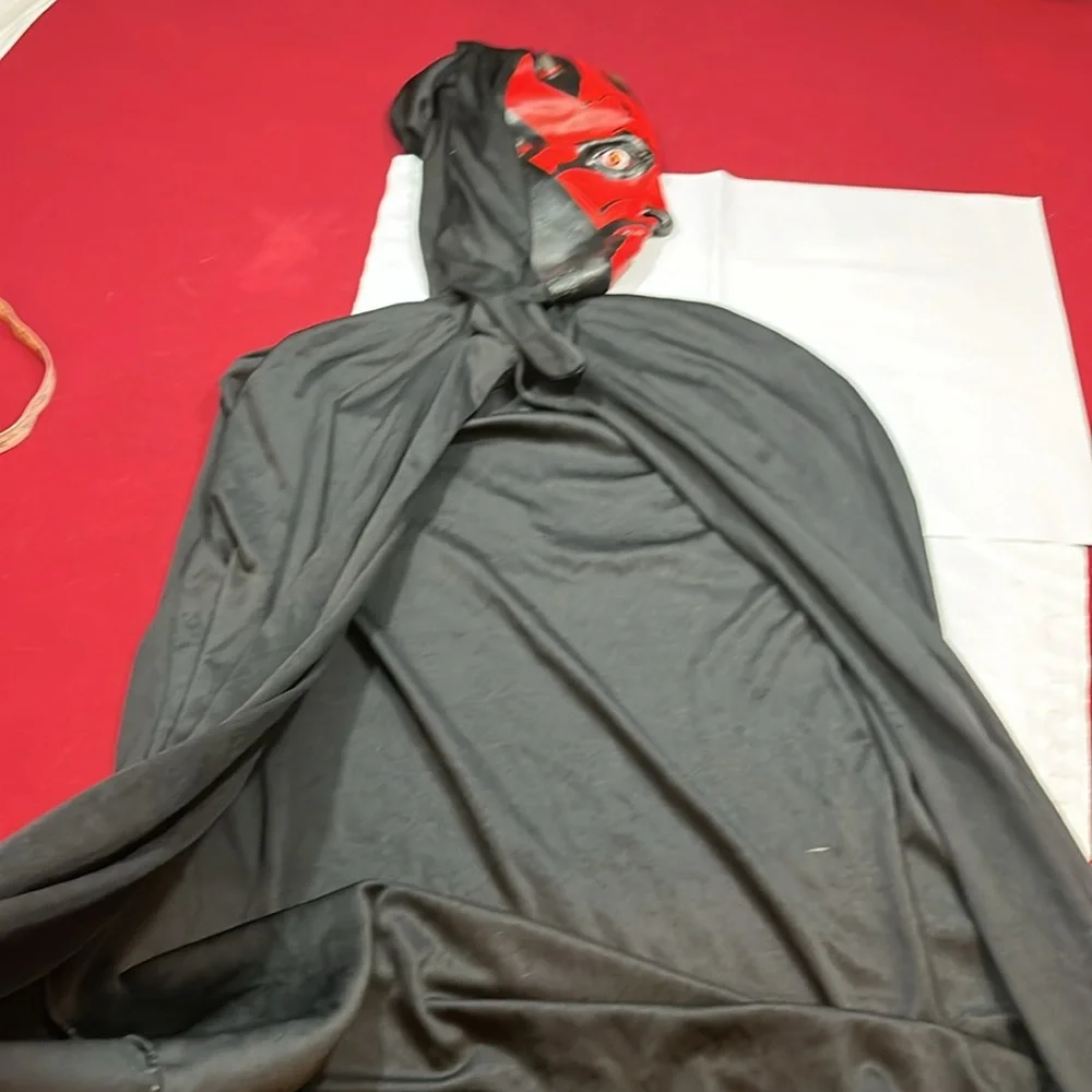 Star Wars costume Darth Maul RED face MASK scary evil devil BLACK CAPE attached